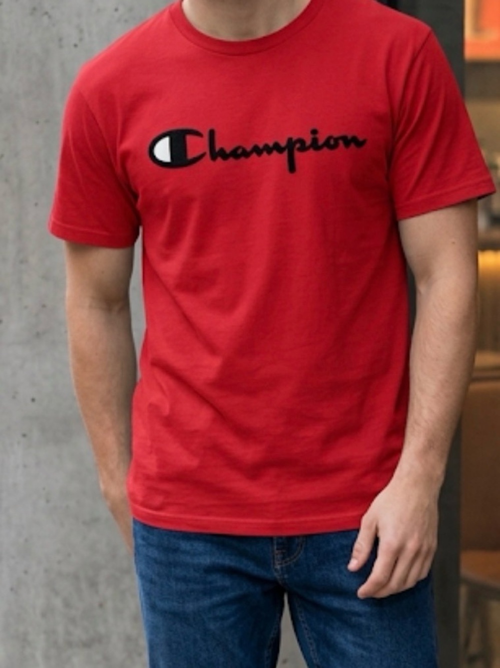 Vintage Y2K Champion Red Short Sleeve Cotton T-Shirt Mens Size Medium